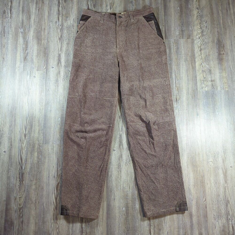 89 Davoucci Mens Loose Fit Heavy Duty Leather Jean Pant 34 X 34 Brown Vintage